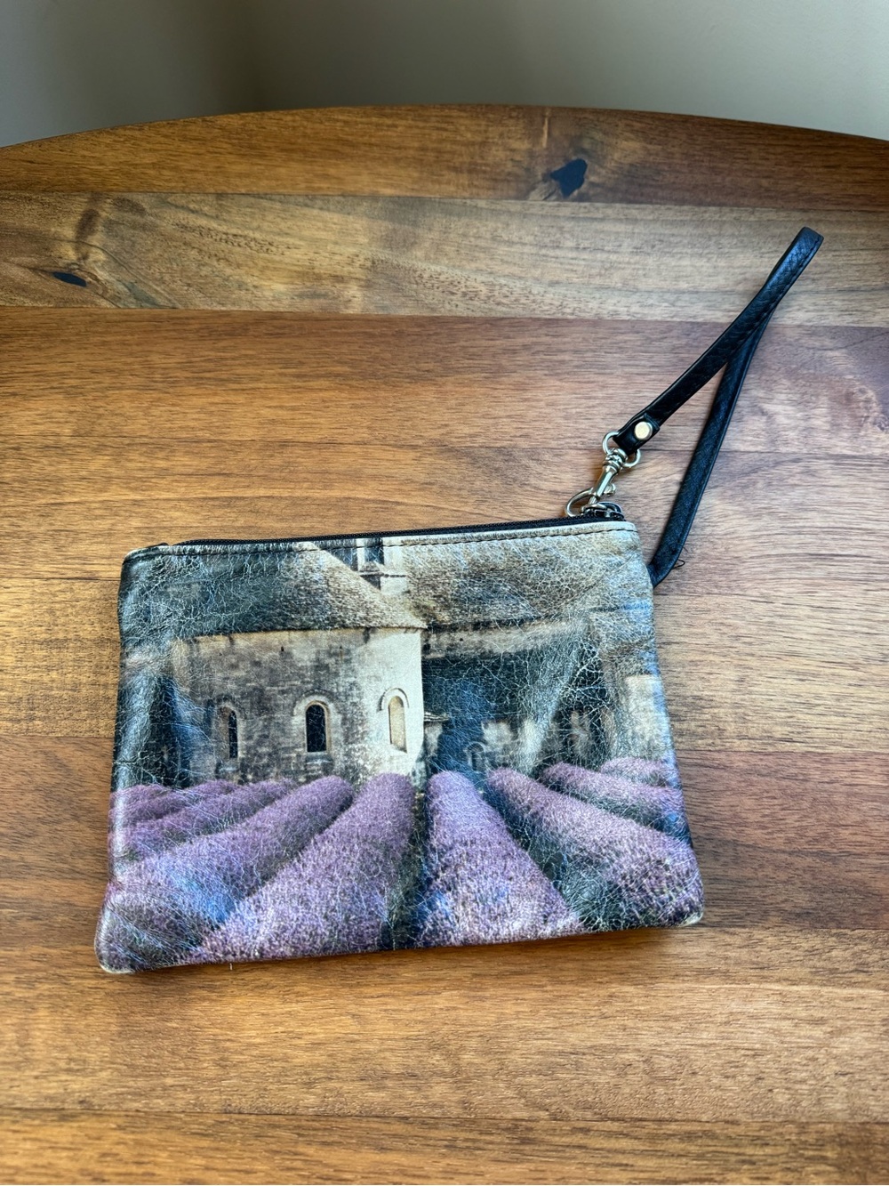 Nancy Lucia French Lavender Print Leather Wristlet